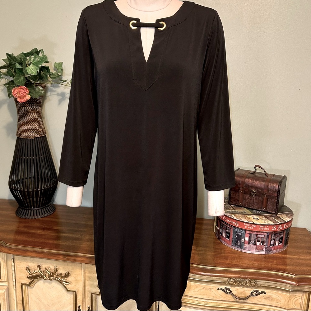 Michael Kors Black Gold Grommet Front Shift Dress